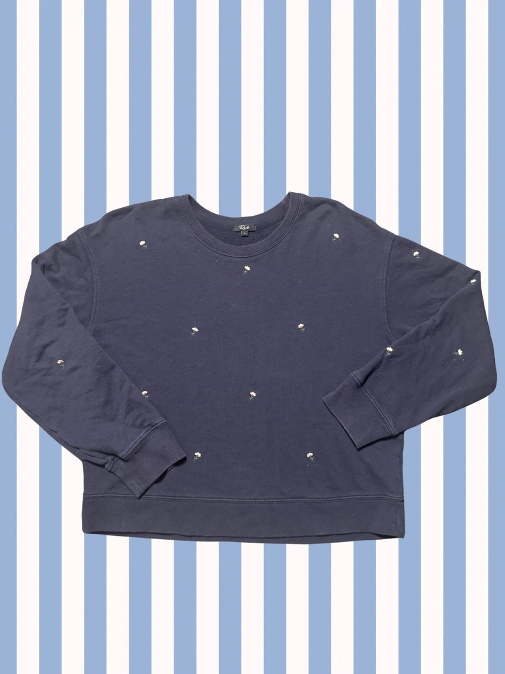 Rails - Navy Embellished Crewneck Sweatshirt (L) Cotton, Roses Embroidered